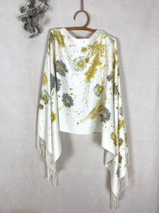 Naturally dyed cashmere scarf with Canadian Goldenrod and Cosmos flowers