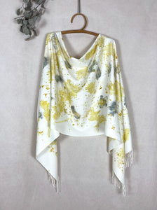Naturally dyed cashmere scarf with Cosmos and Goldenrod flowers