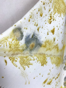 Naturally dyed cashmere scarf with Cosmos and Goldenrod flowers