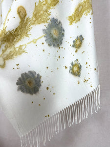 Naturally dyed cashmere scarf with Canadian Goldenrod and Cosmos flowers
