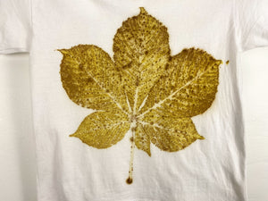Hand dyed T-shirt - Chestnut Leaves' imprint Natural Size 86/92