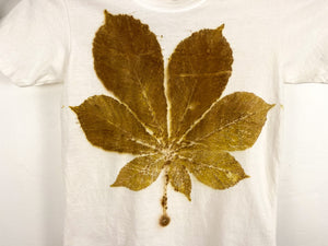 Hand dyed T-shirt - Chestnut Leaves' imprint Natural Size 98/104