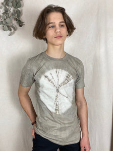 Hand dyed T-shirt - Grey Shibori Natural