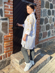Hand dyed cotton oversize  blouse/shirt - Marigolds Ecoprint Natural
