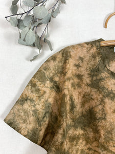 Hand-dyed T-shirt - Brown Khaki Tie-dye Natural