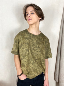 Hand-dyed T-shirt - Khaki Tie-Dye Natural