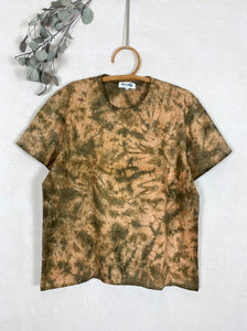 Hand-dyed T-shirt - Brown Khaki Tie-dye Natural