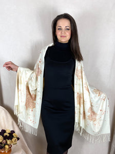 Naturally dyed cashmere scarf with Maple leaves, Red tulip petals and Madder
