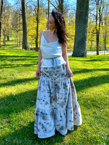Naturally dyed pure linen skirt - Blueberries Ecoprint Natural