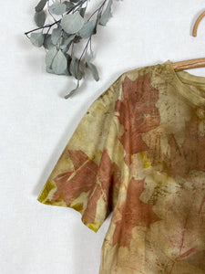 Hand dyed T-shirt - Maple, Oak, Walnut leaves' imprint Natural