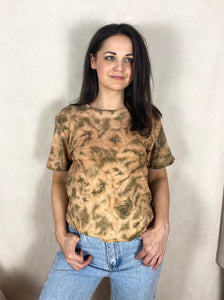 Hand-dyed T-shirt - Brown Khaki Tie-dye Natural