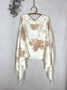 Naturally dyed cashmere scarf with Maple leaves, Red tulip petals and Madder