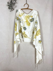 Naturally dyed cashmere scarf with Cosmos and Goldenrod flowers