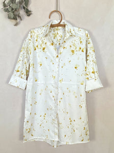 Hand dyed cotton oversize  blouse/shirt - Marigolds Ecoprint Natural