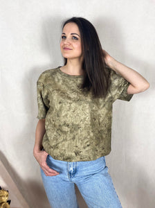 Hand-dyed T-shirt - Khaki Tie-dye Natural