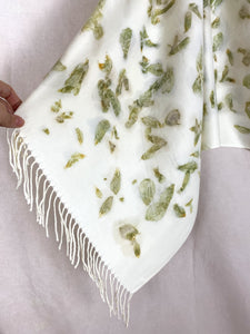 Naturally dyed Cashmere Scarf with Dark Red Dahlia petals