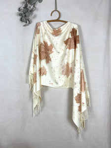 Naturally dyed cashmere scarf with Maple leaves and Tulip petals