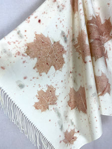 Naturally dyed cashmere scarf with Maple leaves and Tulip petals