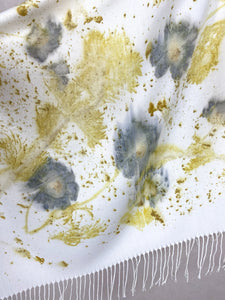 Naturally dyed cashmere scarf Cosmos, Marigold and Goldenrod flowers