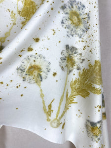 Naturally dyed cashmere scarf with Cosmos and Goldenrod flowers