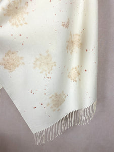 Naturally dyed cashmere scarf with Wild Carrot flowers and Madder roots