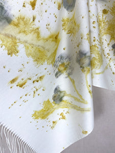 Naturally dyed cashmere scarf with Cosmos and Goldenrod flowers