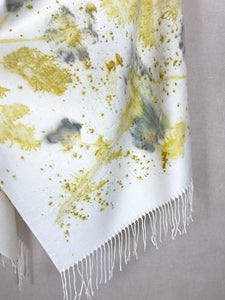 Naturally dyed cashmere scarf with Cosmos and Goldenrod flowers