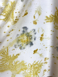 Naturally dyed cashmere scarf with Cosmos and Goldenrod flowers