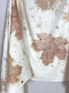 Naturally dyed cashmere scarf with Maple leaves, Red tulip petals and Madder