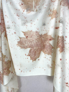 Naturally dyed cashmere scarf with Maple leaves, Red tulip petals and Madder