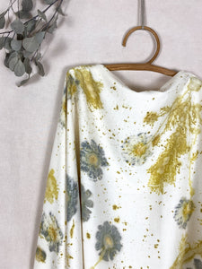 Naturally dyed cashmere scarf with Canadian Goldenrod and Cosmos flowers