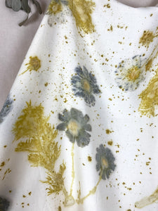 Naturally dyed cashmere scarf with Canadian Goldenrod and Cosmos flowers