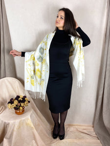 Naturally dyed cashmere scarf with Cosmos and Goldenrod flowers