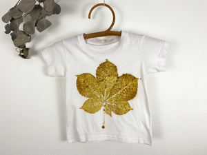 Hand dyed T-shirt - Chestnut Leaves' imprint Natural Size 86/92