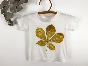 Hand dyed T-shirt - Chestnut Leaves' imprint Natural Size 86/92