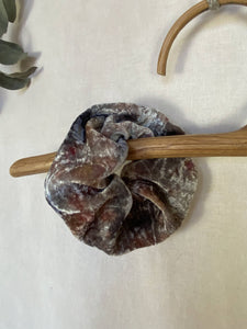Naturally dyed Silk Velvet Scrunchy - Grey Blue Magic