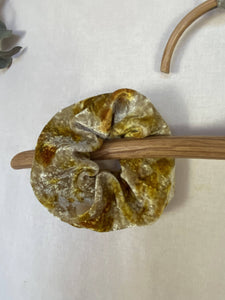 Naturally dyed Silk Velvet Scrunchy -  Yellow Beige Magic