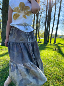 Naturally dyed pure linen skirt - Peonies Ecoprint Natural