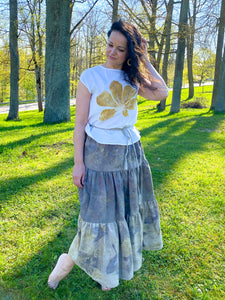 Naturally dyed pure linen skirt - Peonies Ecoprint Natural