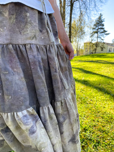 Naturally dyed pure linen skirt - Peonies Ecoprint Natural
