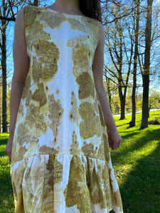 Naturally dyed pure linen dress - Yellow Ecoprint Natural