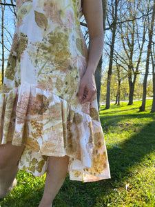 Naturally dyed pure linen dress - Yellow Green Ecoprint Natural