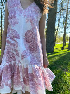 Naturally dyed pure linen dress - Madder roots Pink Ecoprint Natural