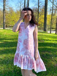 Naturally dyed pure linen dress - Madder roots Pink Ecoprint Natural