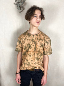 Hand-dyed T-shirt - Brown Khaki Tie-dye Natural