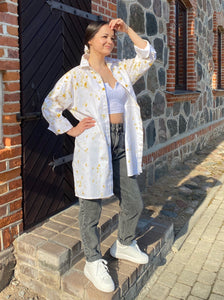 Hand dyed cotton oversize  blouse/shirt - Marigolds Ecoprint Natural