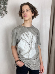 Hand dyed T-shirt - Grey Shibori Natural