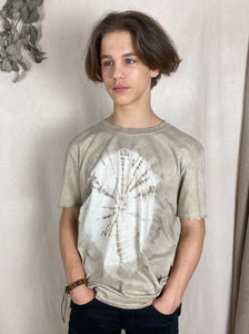 Hand dyed T-shirt - Grey Shibori Natural