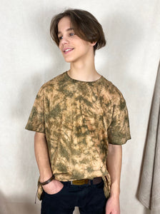 Hand-dyed T-shirt - Brown Khaki Tie-dye Natural