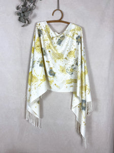 Naturally dyed cashmere scarf Cosmos, Marigold and Goldenrod flowers